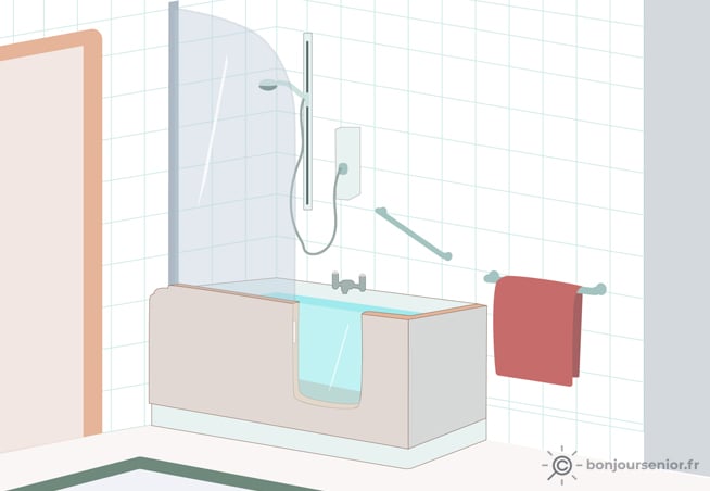 Illustration de baignoire douche à porte
