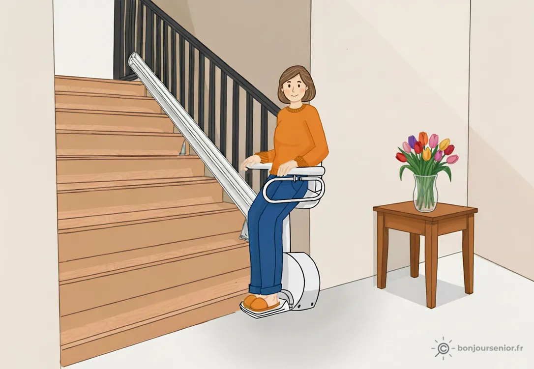 Illustration monte escalier debout