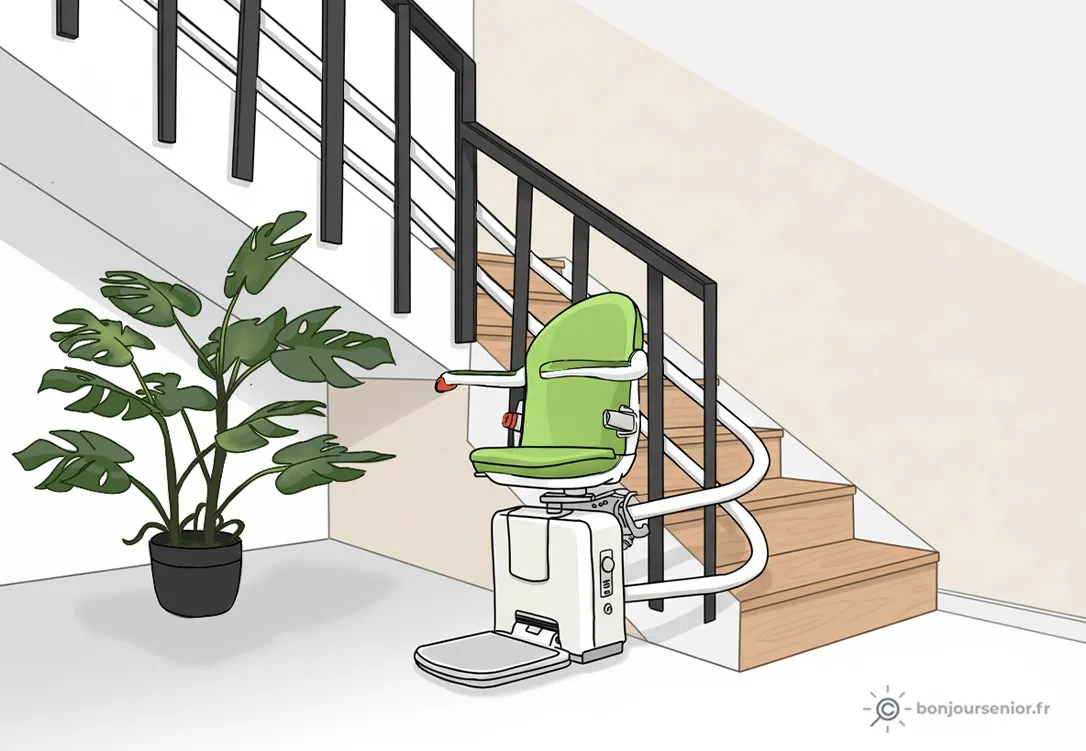 Illustration monte escalier tournant