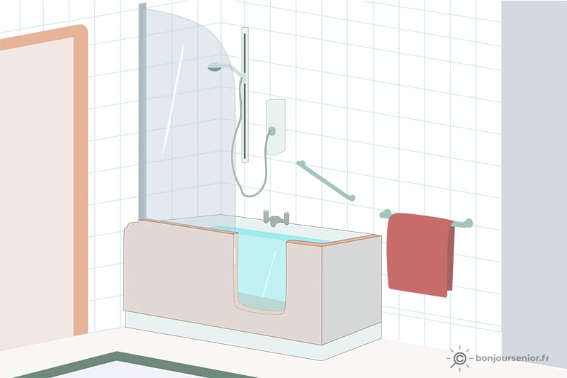 illustration baignoire douche avec porte